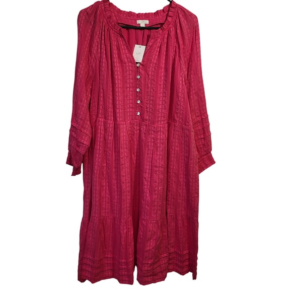 J.Jill Dresses & Skirts - J Jill Hot Pink Textured Button Front Tiered Midi Dress 2X